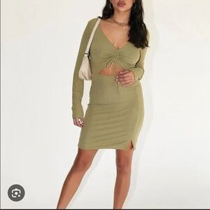 PRINCESS POLLY Pinch Me Green Long Sleeve Cutout Body con Dress Size 10 Large